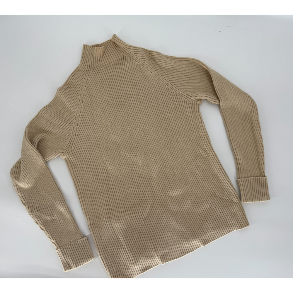 VTG Studio Works Y2K Cream Turtleneck Sweater Ribbed M Metallic Preppy Coquette‎